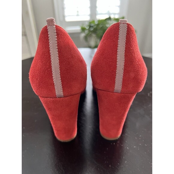 Boden Red Suede Tassel Loafer Heels Size 37 EUC - Picture 4 of 6